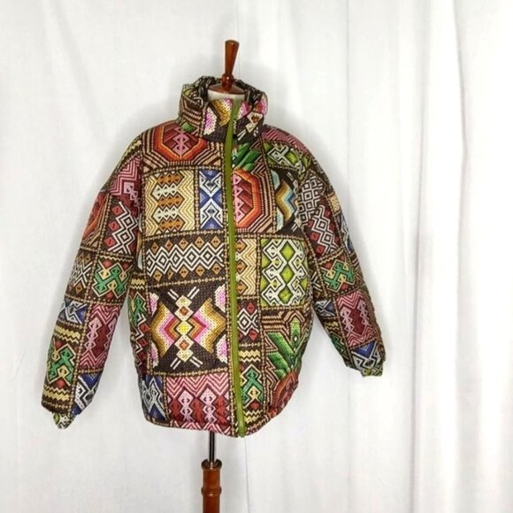 Farm Rio Puffer Jacket L Tropical Rauti Reversible Colorful Metallic WiNTER - Picture 12 of 14